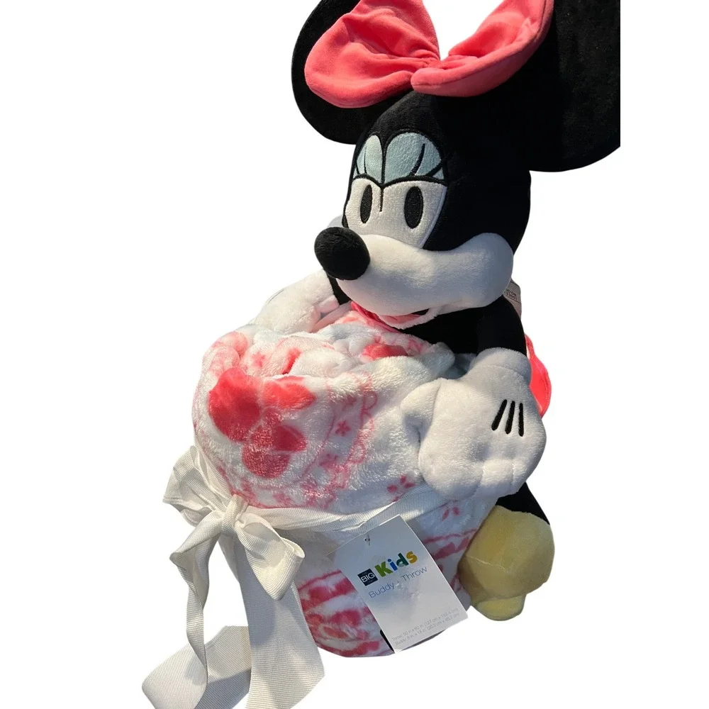 Disney Minnie Mouse Plush Buddy and Throw Blanket Set Pink Tie-Dye 50x60 NEW